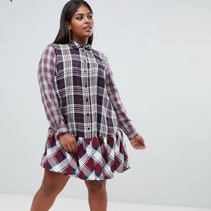 ASOS CURVE mixed check.print pop hem shirt dress